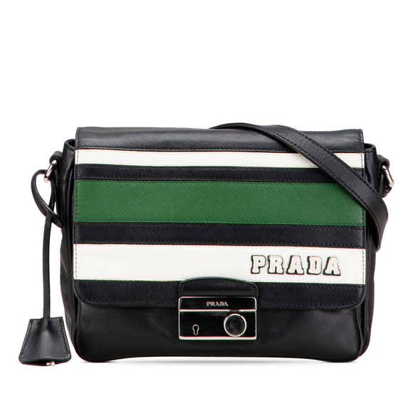 Pre-Loved Prada Saffiano Righe Sound Lock Crossbody - Picture 1 of 10